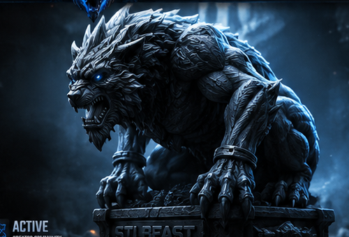 Armored STLBEAST mascot guarding original printable products